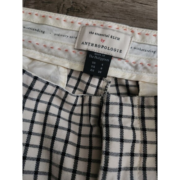 ANTHROPOLOGIE Essential Slim Pants Size 4 Womens Black/White Checkered Stretchy - Picture 5 of 9